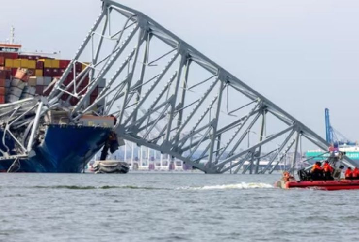 Francis Scott Key Bridge in Baltimore Crumbles After Cargo Ship Collision, 6 Missing