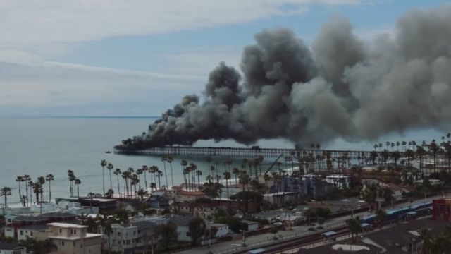 Flames Engulf Historic Landmark: Oceanside Pier in California