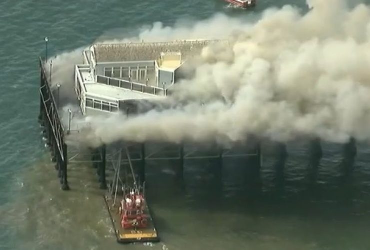 Flames Engulf Historic Landmark: Oceanside Pier in California