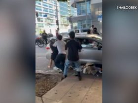 Chaos in Downtown LA Mob of Teens Brutally Beats Driver, Vandalizes Car