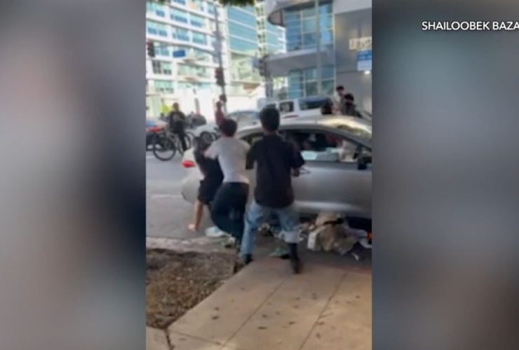 Chaos in Downtown LA Mob of Teens Brutally Beats Driver, Vandalizes Car