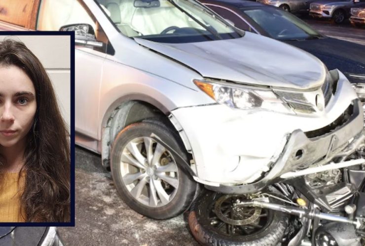 Ballroom Dancer Crashes into Motorcyclist, Continues Driving with Bike Trapped Under Car