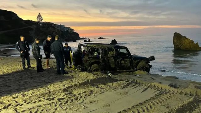 California Rescuers Save Driver After Jeep Becomes Fully Submerged on Beach