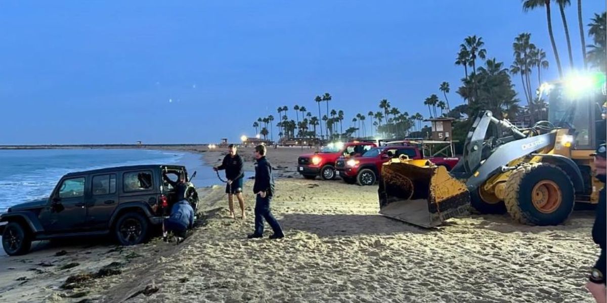 California Rescuers Save Driver After Jeep Becomes Fully Submerged on Beach